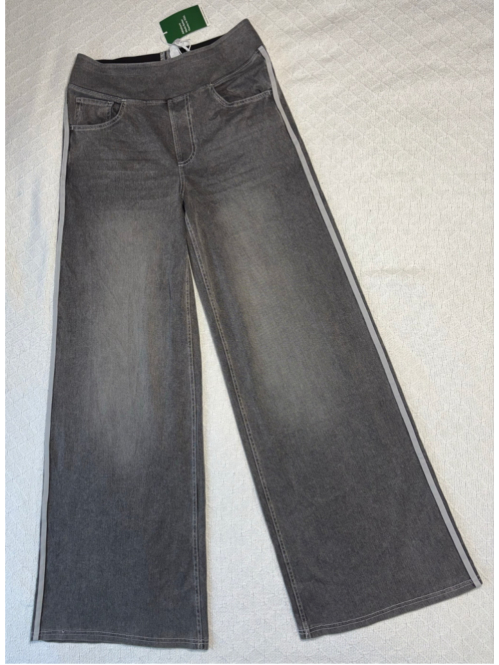 Halara Flex Gray Wide Leg Denim Pants Side Stripe Stretch High Waist Med NWT - Picture 2 of 8